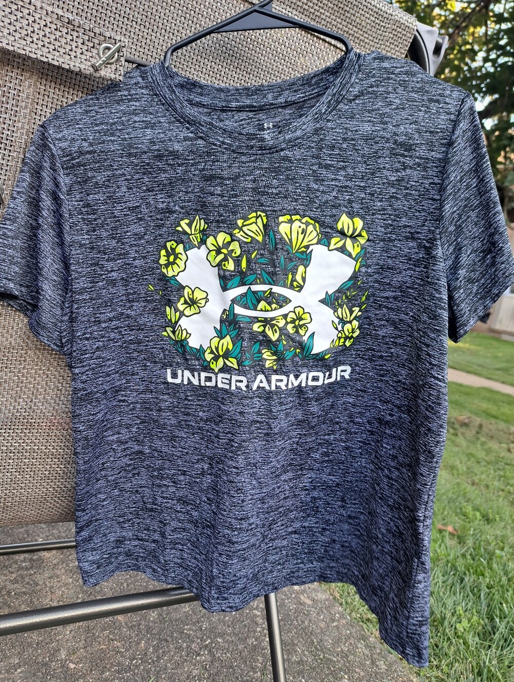 Under Armour Heather Navy Short-Sleeve Tee with Floral Logo